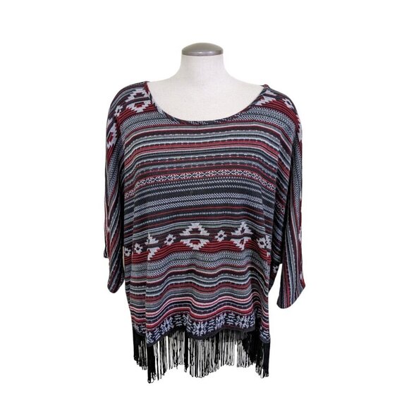 Cato Woman Fringe Oversize Poncho Style Top Size 18W 20W Multicolor Aztec Print - Picture 1 of 8